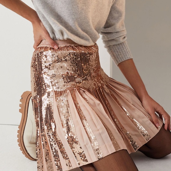 Bea Party Sequined Flare Pleated Boho Hipster Hippie Classy Romantic Mini Skirt - Picture 4 of 5